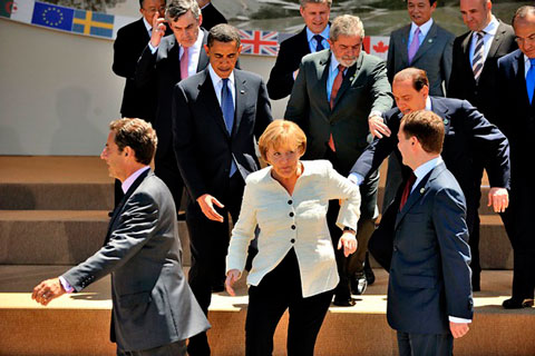 G8 Summit - Prime Minister Stephen Harper, President Nicolas Sarkozy, Chancellor Angela Merkel, Prime Minister Silvio Berlusconi, Prime Minister Taro Aso, President Dmitry Medvedev, Prime Minister Gordon Brown, President Barack Obama, Jose Manuel Barroso, Fredrik Reinfeldt