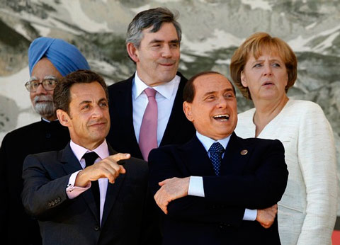 G8 Summit - President Nicolas Sarkozy, Chancellor Angela Merkel, Prime Minister Silvio Berlusconi, Prime Minister Gordon Brown