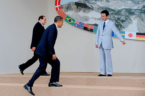 G8 - The Prime Minister of Japan Taro Aso - Barack Obama - Silvio Berlusconi